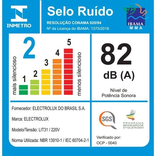 Aspirador de Pó sem Saco 1400W Lite Electrolux Enrolador Automático de Cabo e Filtro HEPA (LIT31) 220V