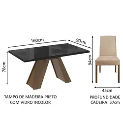 Sala de Jantar Madesa Mirela Mesa Tampo de Vidro com 6 Cadeiras Rustic/Preto/Imperial Cor:Rustic/Preto/Imperial