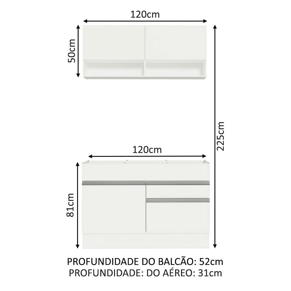 Kit Área De Serviço 120cm com Armário e Balcão Branco Madesa 01 Cor:Branco