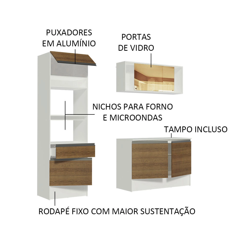 Cozinha Compacta Madesa Diamante Pop com Armário, Balcão e Tampo Branco/Rustic Cor:Branco/Rustic