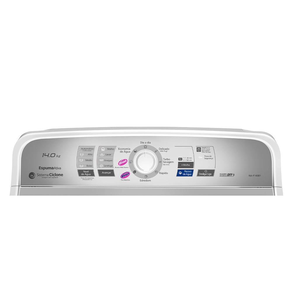 Máquina de Lavar Panasonic função Vanish Branco mais Branco 14kg Branca - NA-F140B1W 220v