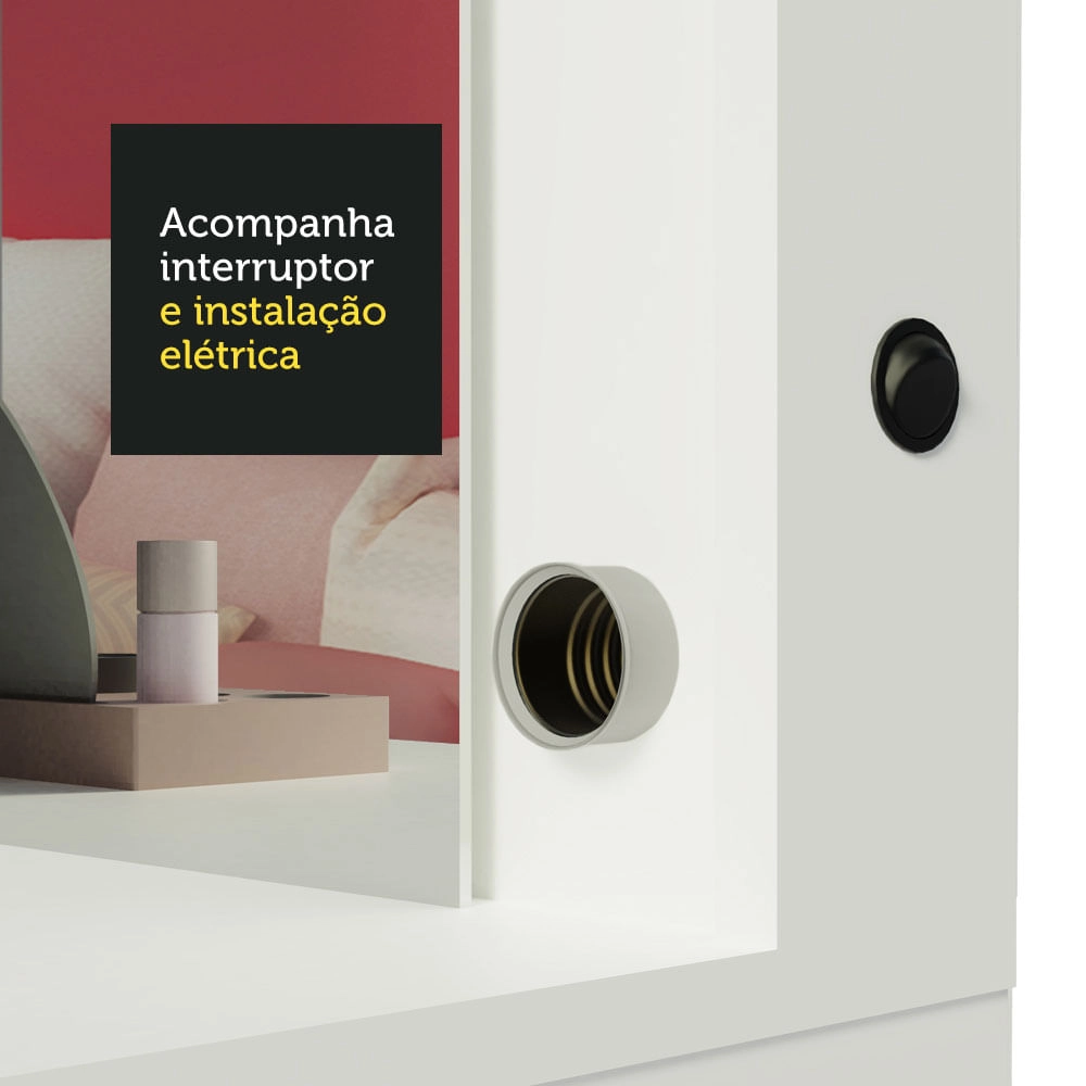 Penteadeira Camarim Branca Madesa Carly com Espelho e 3 Gavetas Branco Cor:Branco