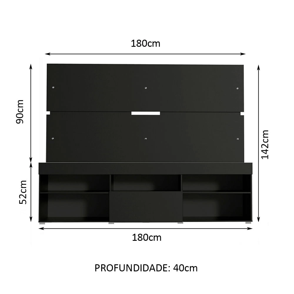 Rack com Painel Sobreposto para TV até 65 Polegadas Madesa Everest - Preto Cor:Preto