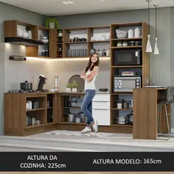Armário de Cozinha Completa de Canto 489cm Rustic/Branco Stella Madesa Cor:Rustic/Branco