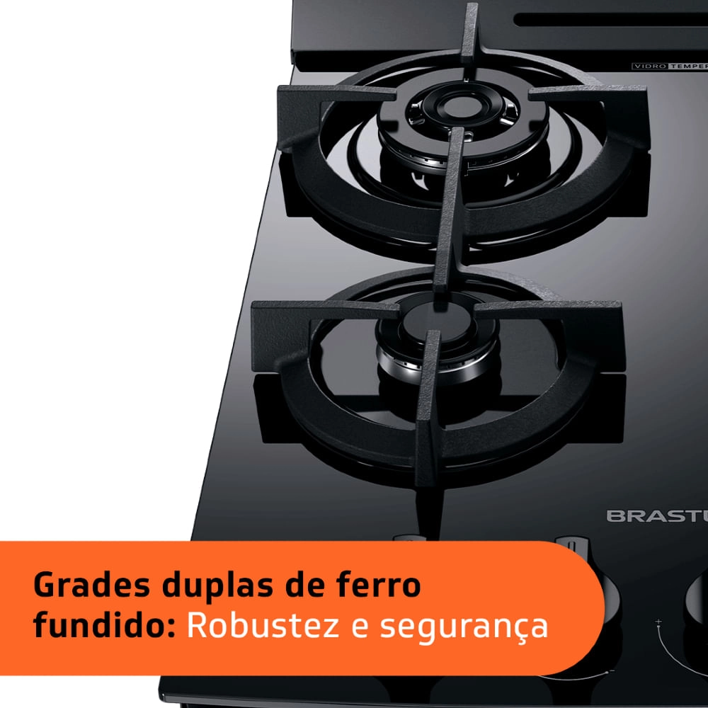 Fogão Brastemp 4 Bocas Preto com mesa de vidro e dupla chama  - BFO4XAE Bivolt