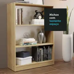 Estante para Livros Home Sala Madesa 6907 com 3 Nichos Carvalho Cor:Carvalho