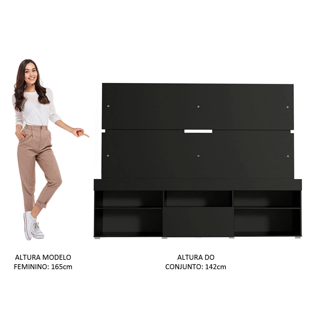 Rack com Painel Sobreposto para TV até 65 Polegadas Madesa Everest - Preto Cor:Preto