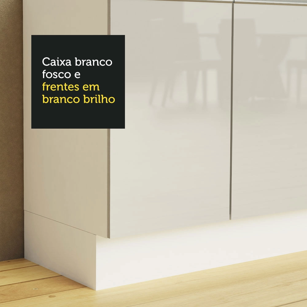 Armário Aéreo Madesa Acordes 100% MDF 120 cm 2 Portas Vidro Reflex Branco Brilho Cor:Branco