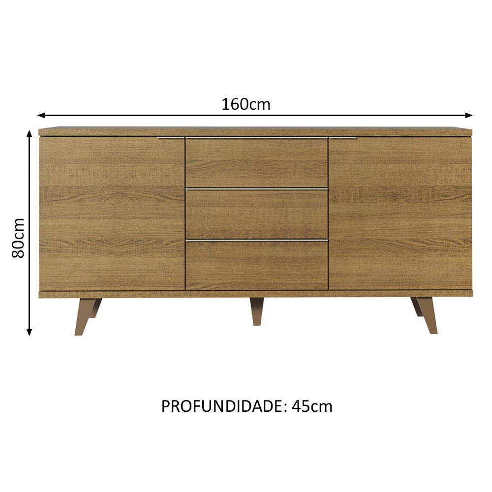 Buffet Aparador Madesa 3 Gavetas e 2 Portas com Pés Rustic Cor:Rustic