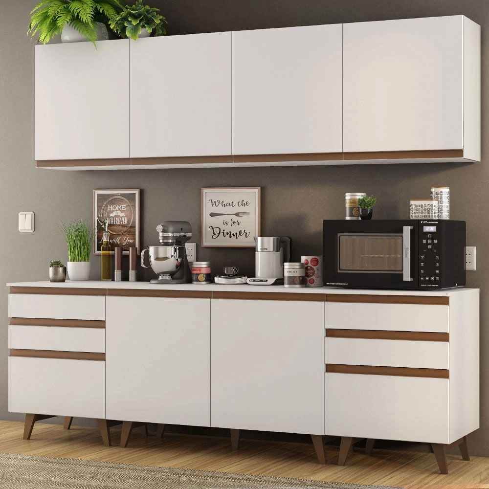 Cozinha Completa Madesa Reims 240002 com Armário e Balcão Branco Cor:Branco