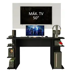 Mesa para Computador Gamer e Painel para TV até 50 Madesa Preto/Branco Cor:Preto/Branco