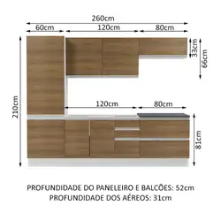 Cozinha Completa 100% MDF Madesa Acordes 260001 com Armário e Balcão (Sem Tampo e Pia) Branco/Rustic Cor:Branco/Rustic