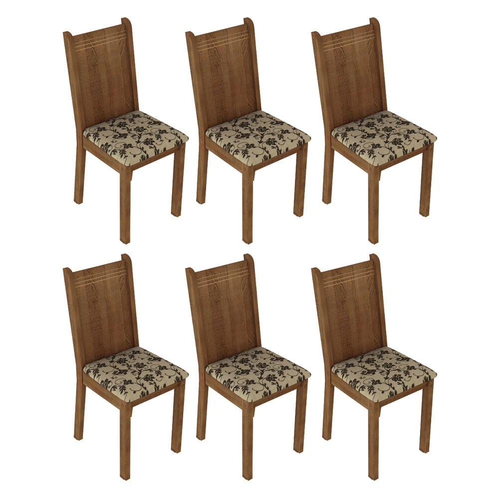 Kit 6 Cadeiras 4290 Madesa Rustic/Bege Marrom Cor:Rustic/Bege Marrom