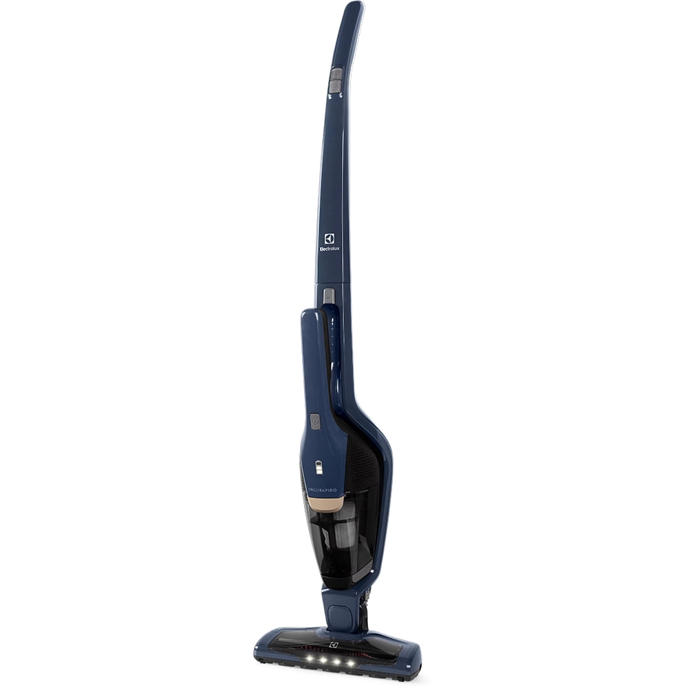 Aspirador de Pó Vertical Electrolux Ergorapido 2 em 1 Denin Blue Luz Led (ERG25N) - até 38 Min Filtro HEPA Função BrushRollClean 420ml Bivolt