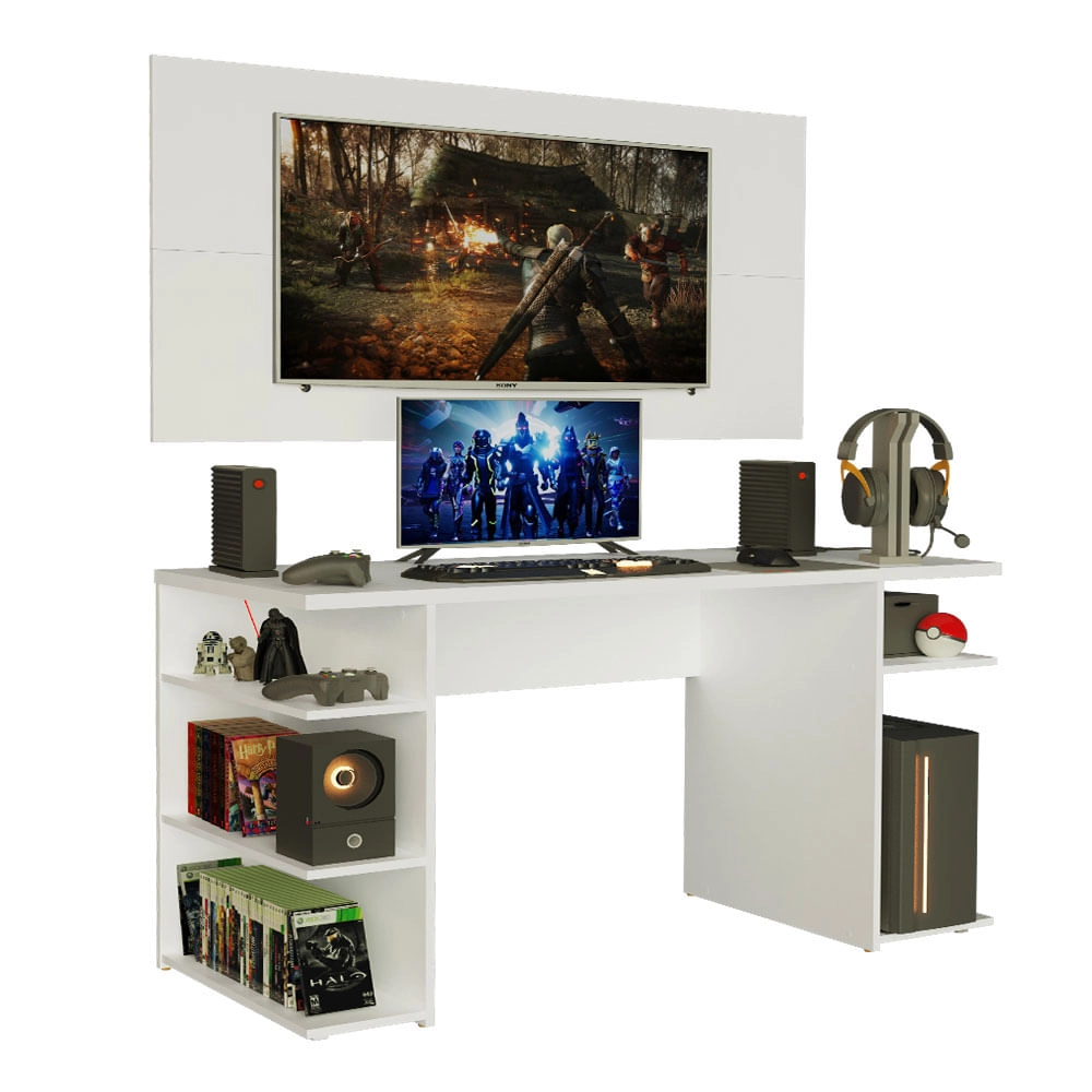 Mesa para Computador Gamer e Painel para TV até 50 Madesa Branco Cor:Branco