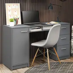 Escrivaninha Mesa para Computador Madesa Alaska 3 Gavetas 1 Porta Cinza Cor:Cinza