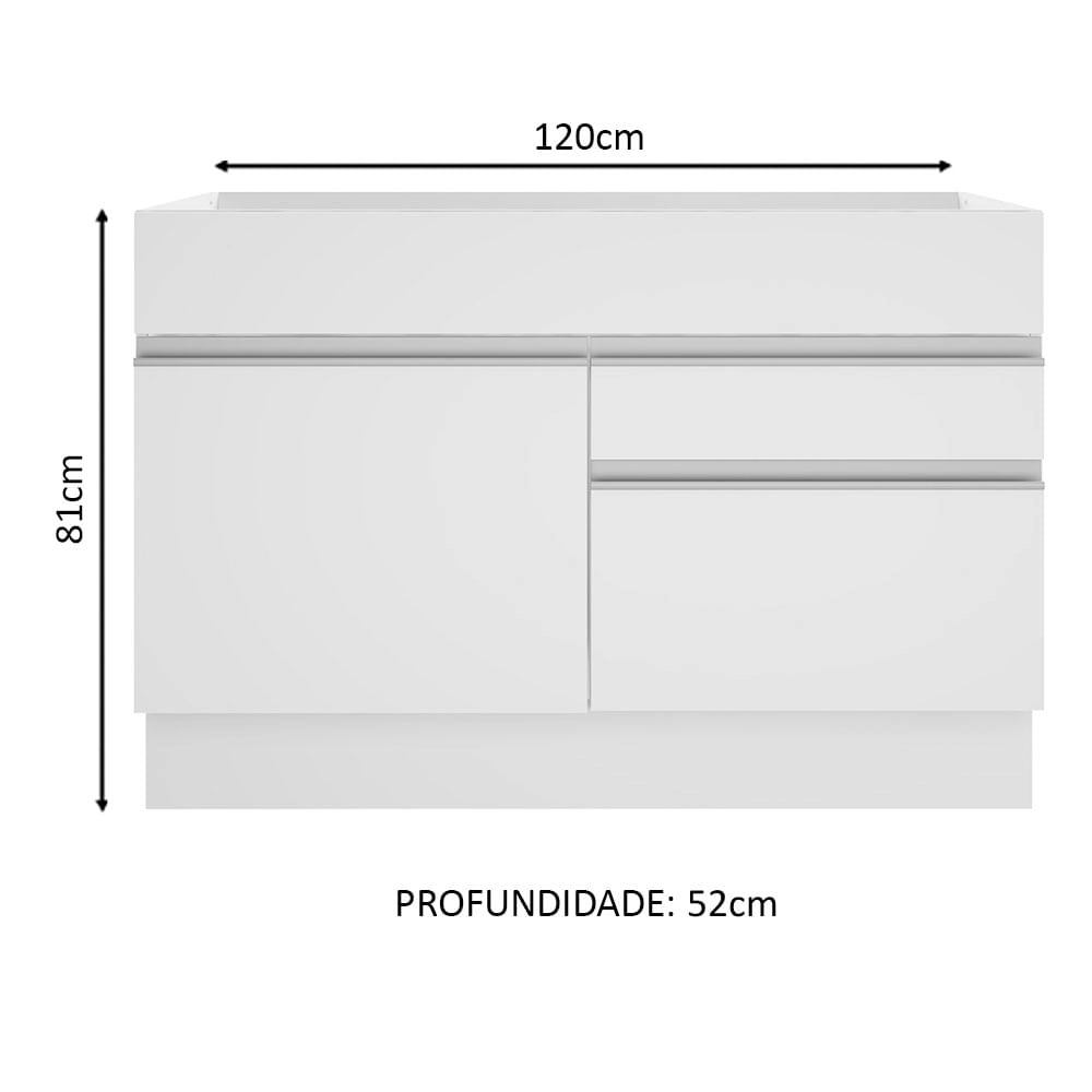 Balcão Gabinete de Pia Madesa Glamy 120 cm 1 Porta 2 Gavetas Branco Cor:Branco