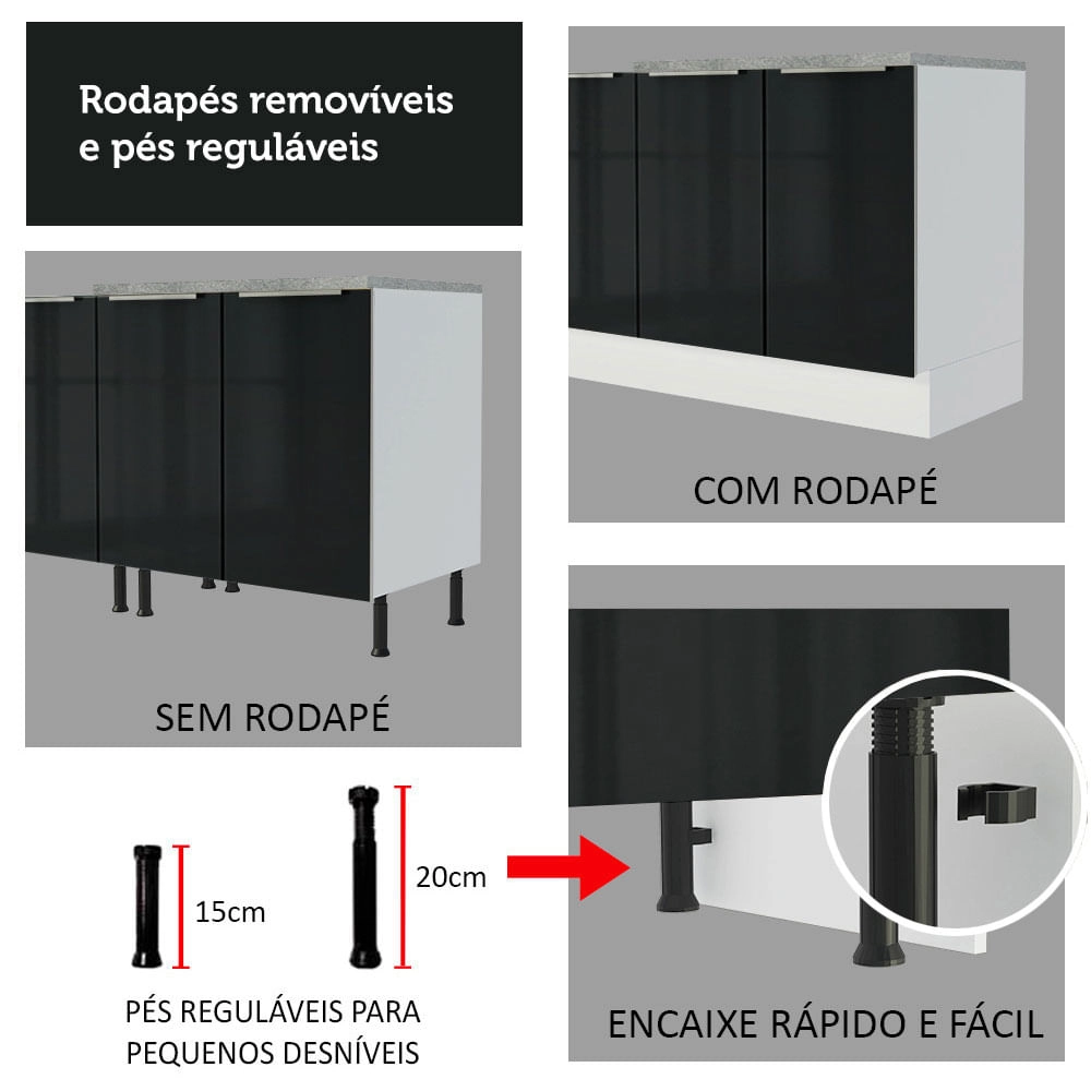 Balcão Madesa Lux 60 cm 1 Porta Branco/Preto Cor:Branco/Preto