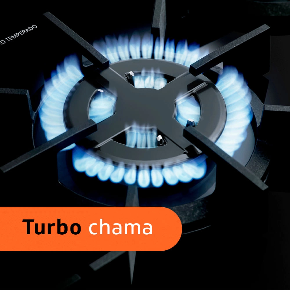 Fogão Brastemp 5 Bocas Preto Com Mesa de Vidro e Turbo Chama BIVOLT