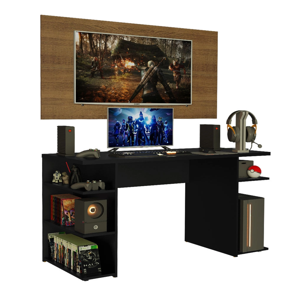 Mesa para Computador Gamer e Painel para TV até 50 Madesa Preto/Rustic Cor:Preto/Rustic