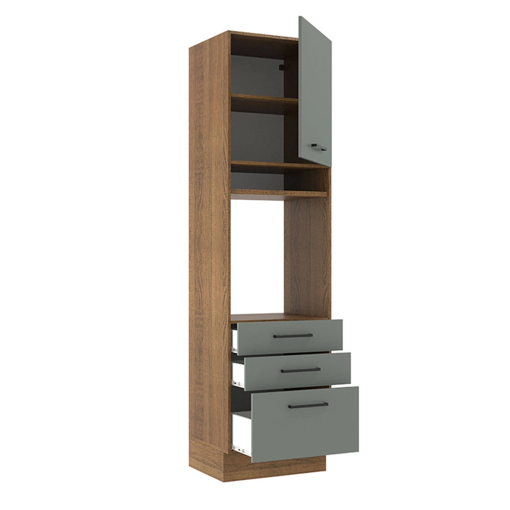 Torre Quente Madesa Agata 60 cm 1 Porta 3 Gavetas Rustic/Cinza Cor:Rustic/Cinza