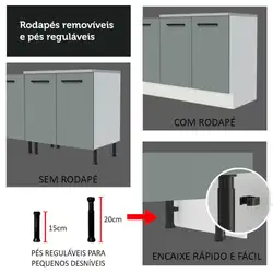 Cozinha Compacta Madesa Agata 280001 com Armário e Balcão Branco/Cinza Cor:Branco/Cinza