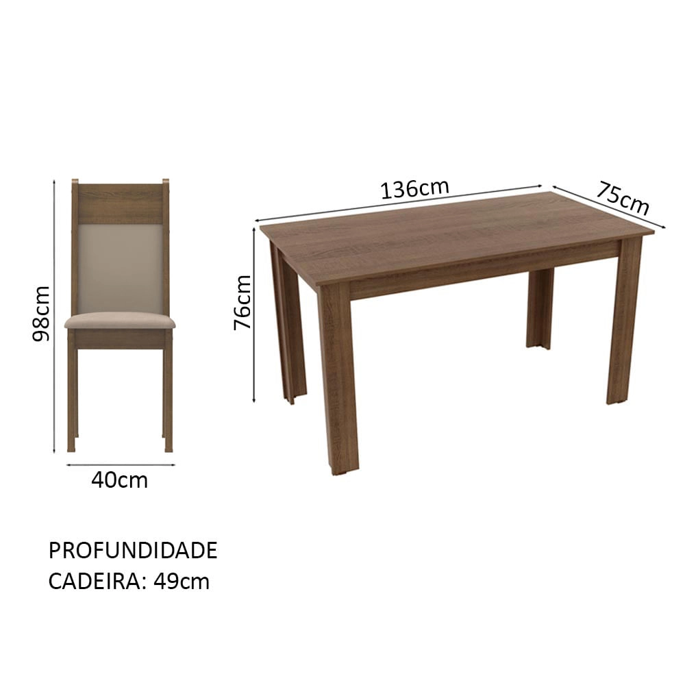 Conjunto Sala de Jantar Honduras Madesa Mesa Tampo de Madeira com 6 Cadeiras Rustic/Crema/Pérola Cor:Rustic/Crema/Pérola