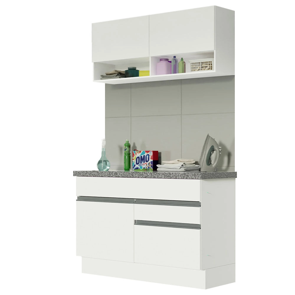 Kit Área De Serviço 120cm com Armário e Balcão Branco Madesa 01 Cor:Branco