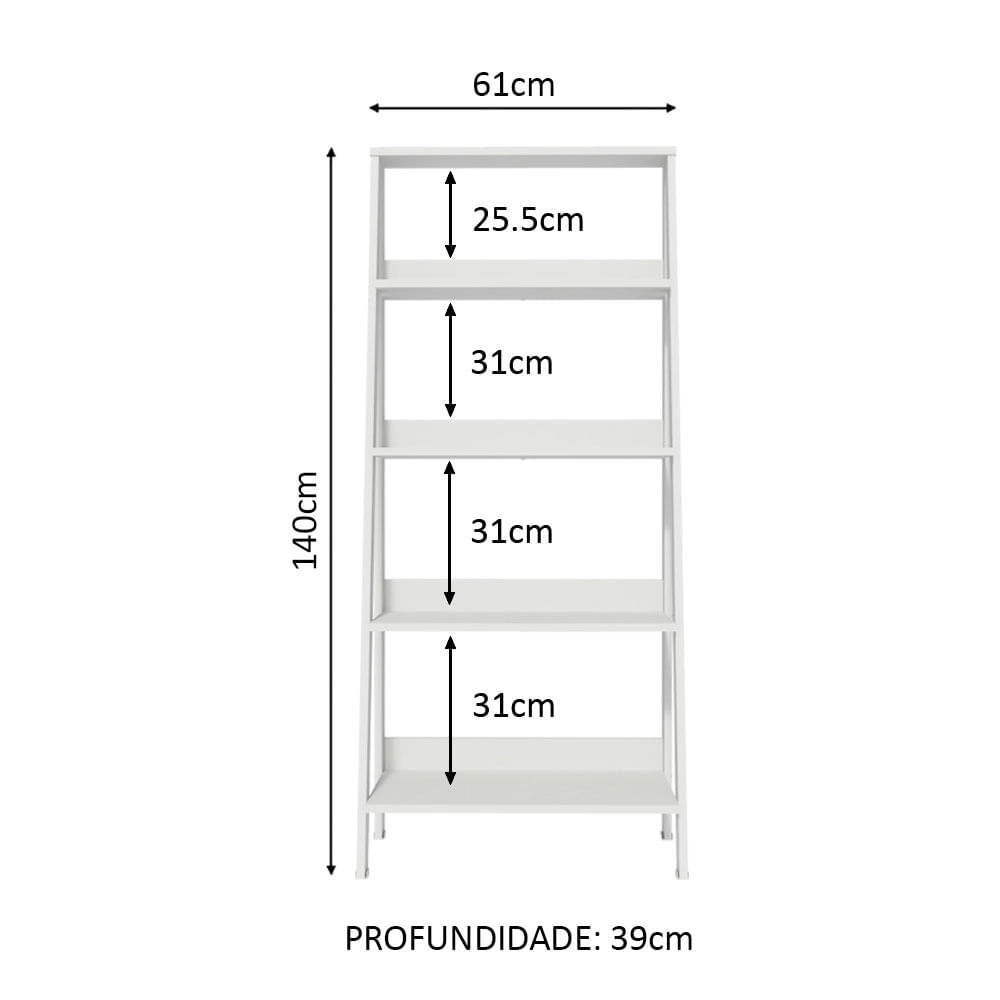 Estante Escada para Livros com 4 Prateleiras Madesa Branco Cor:Branco