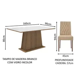 Conjunto Sala de Jantar Mesa Tampo de Vidro 4 Cadeiras Rustic/Branco/Imperial Aryeli Madesa Cor:Rustic/Branco/Imperial