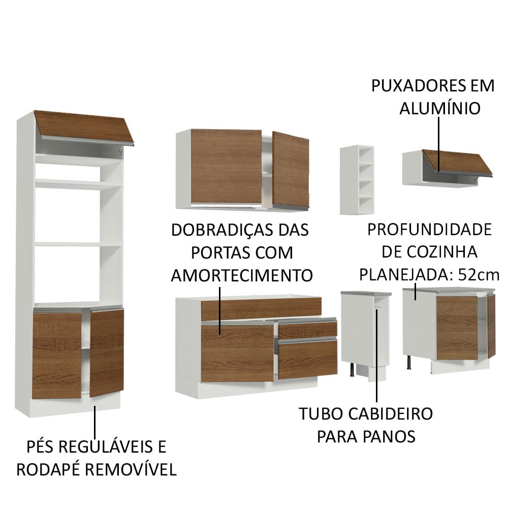 Cozinha Completa Madesa Vicenza com Armário e Balcão (Sem Tampo e Pia) Branco/Rustic Cor:Branco/Rustic