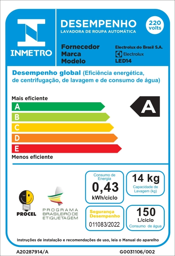 Máquina de Lavar 14kg Electrolux Essential Care com Cesto Inox, Jet&Clean e Ultra Filter (LED14) 220V