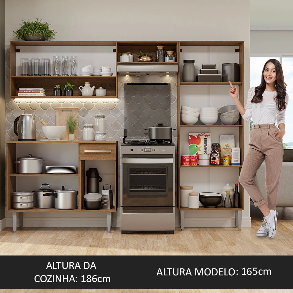 Cozinha Completa Madesa Emilly Pop com Armário e Balcão Rustic/Cinza Cor:Rustic Cinza