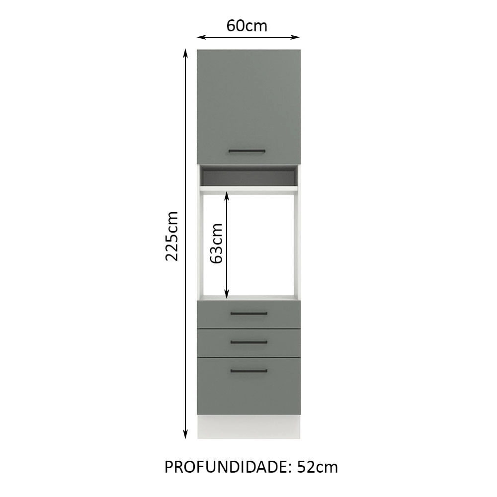 Torre Quente Madesa Agata 60 cm 1 Porta 3 Gavetas Branco/Cinza Cor:Branco/Cinza