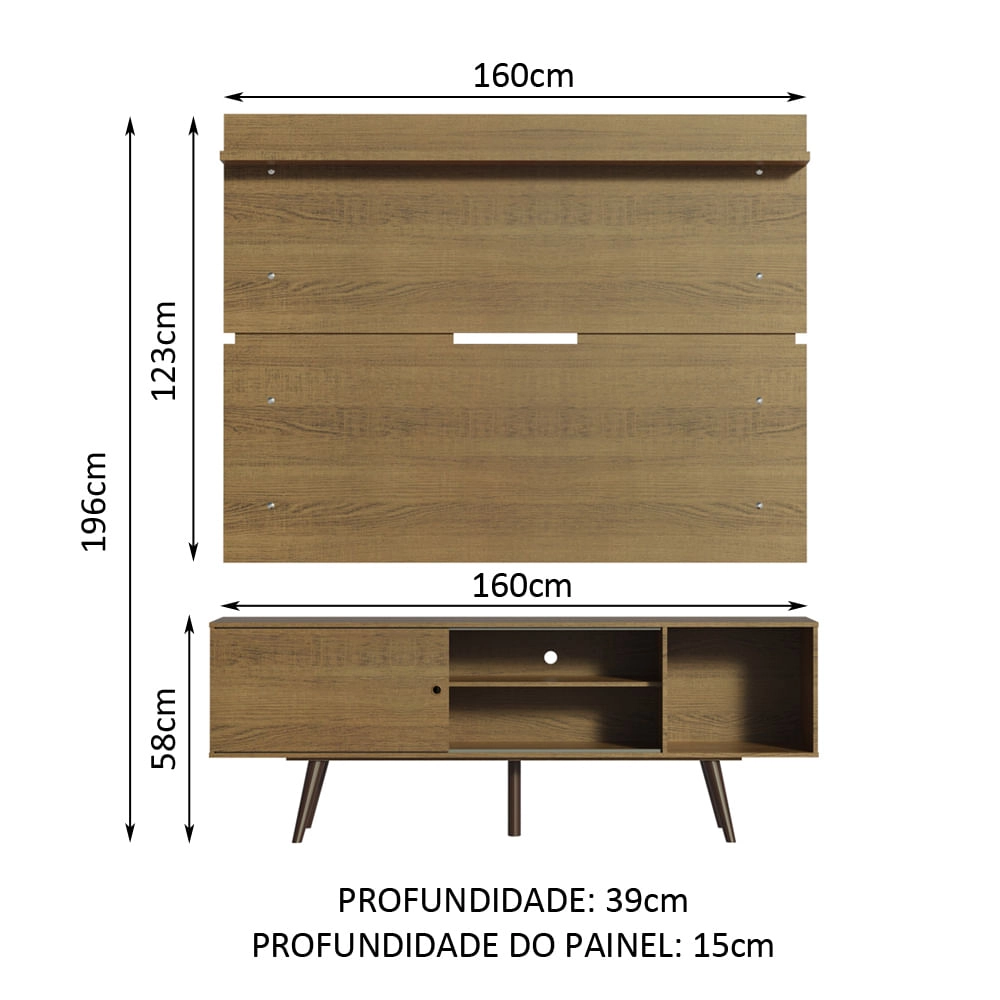 Rack Madesa Cairo e Painel para TV até 65 Polegadas com Pés de Madeira Rustic Cor:Rustic