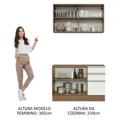 Cozinha Compacta Madesa Glamy 120003 com Armário e Balcão (Sem Tampo e Pia) Rustic/Branco Cor:Rustic Branco