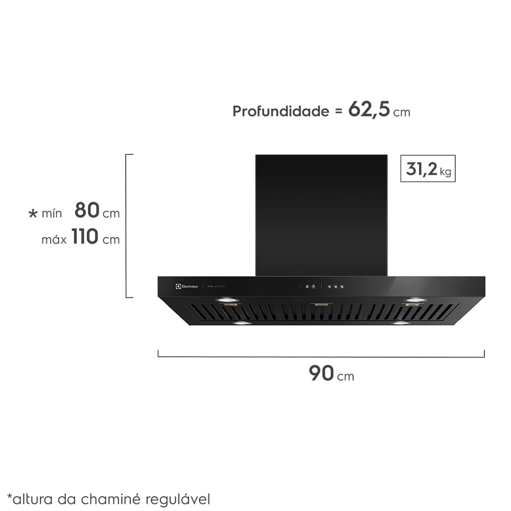 Coifa de Ilha Electrolux 90cm Pro Series (90CIV) - Preta, Painel Touch, Filtro Baffle 220V