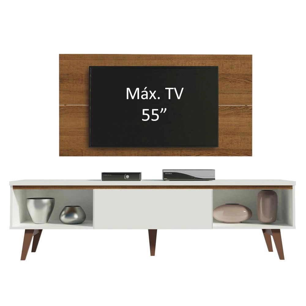 Rack Madesa Reims e Painel para TV até 55 Polegadas 2 Portas e 1 Gaveta Branco/Rustic Cor:Branco/Rustic