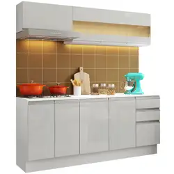 Cozinha Compacta 100% MDF Madesa Smart 180 cm Modulada Com Balcão e Tampo Frentes Branco Brilho Cor:Branco