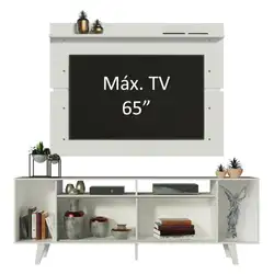 Rack Madesa Cancun com Pés e Painel para TV até 65 Polegadas Branco/Rustic 9B09 Cor:Branco/Rustic/Branco