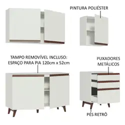 Armário de Cozinha Compacta Madesa Reims com Balcão 5 Portas 3 Gavetas Branco Cor:Branco