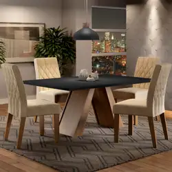 Conjunto Sala de Jantar Madesa Karen Mesa Tampo de Madeira com 4 Cadeiras Cor:Rustic/Preto/Imperial