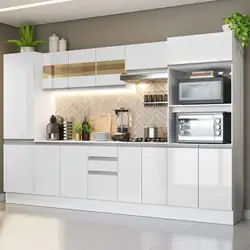 Cozinha Completa 100% MDF Madesa Smart 300 cm Modulada Com Armário, Balcão e Tampo Frentes Branco Brilho Cor:Branco