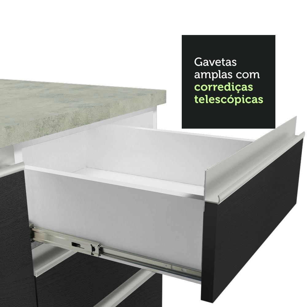 Armário de Cozinha Compacta 180cm Branco/Preto Glamy Madesa 09 Cor:Branco/Preto