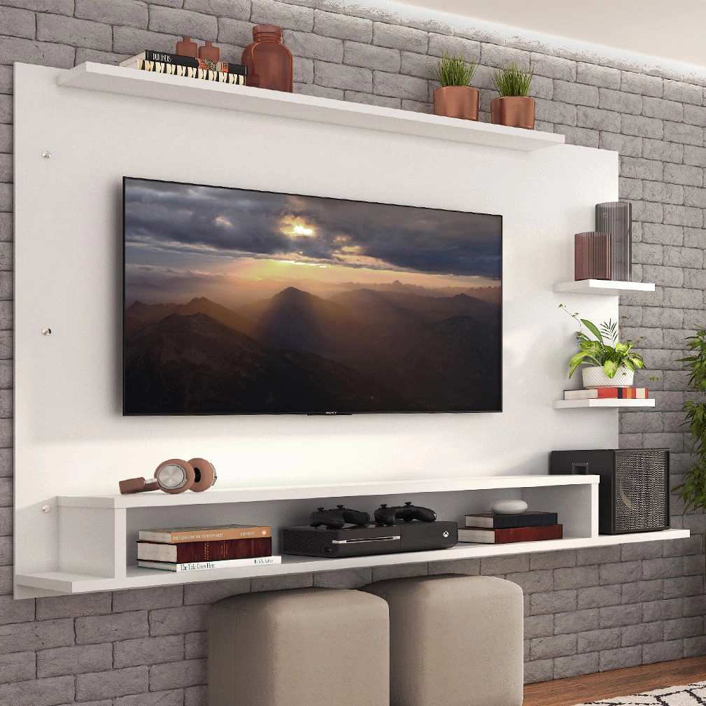 Painel para TV até 65 Polegadas Madesa Alfa com Prateleiras e Nichos Branco Cor:Branco