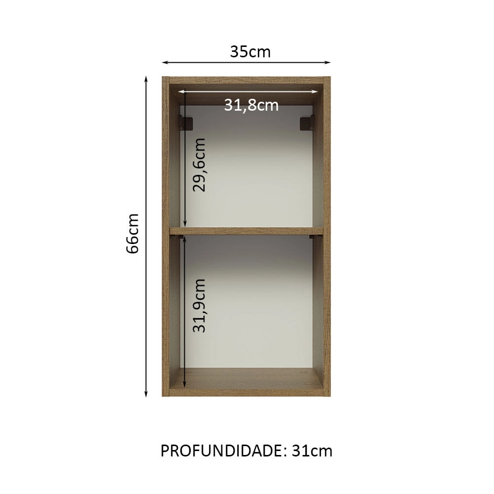 Armário Aéreo Madesa Glamy 35 cm 1 Porta Rustic/Branco Cor:Rustic/Branco