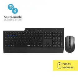 Combo Teclado e Mouse Rapoo Sem Fio BT+2.4Ghz Black 5 Anos de Garantia Pilha Inclusa 8200T - RA005 RA005