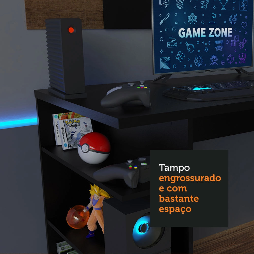 Mesa para Computador Gamer e Painel até 58 Madesa Preto/Rustic Cor:Preto/Rustic