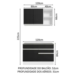 Armário de Cozinha Compacta 120cm Branco/Preto Glamy Madesa 08 Cor:Branco/Preto