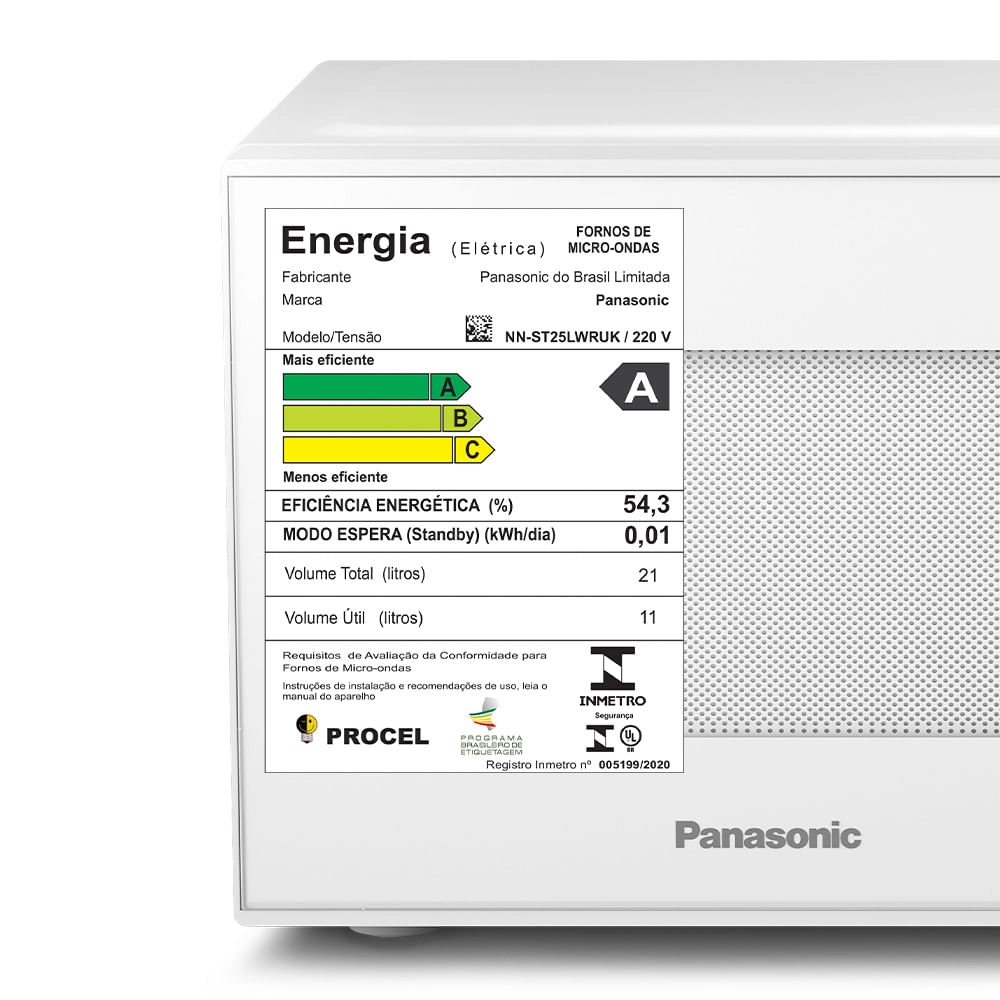 Microondas Panasonic Tecnologia Antibactéria AG 21L Branco - NN-ST25LWRU 220v